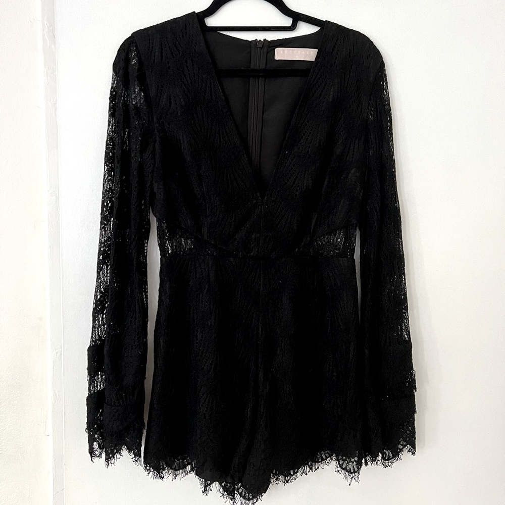 Black lace V-neck romper